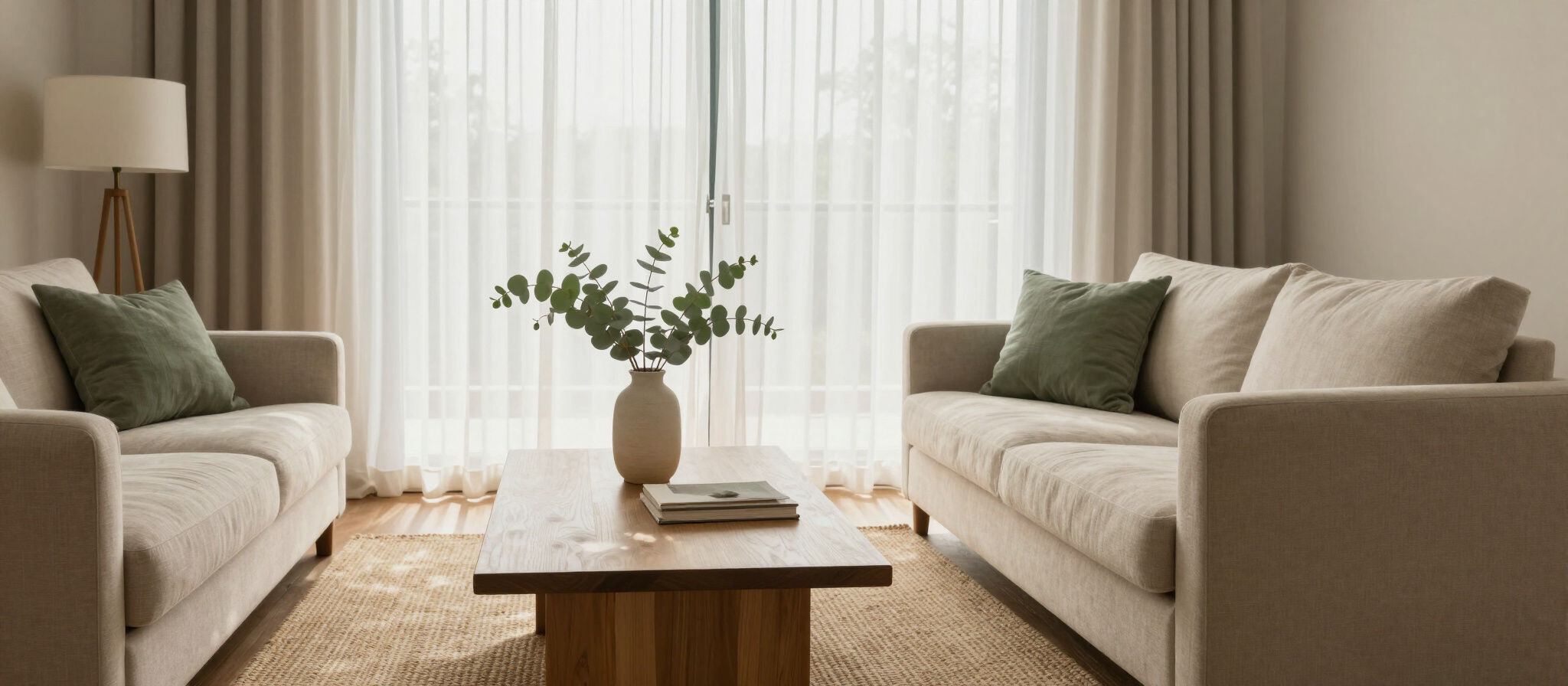 A bright, serene, freshly cleaned living space